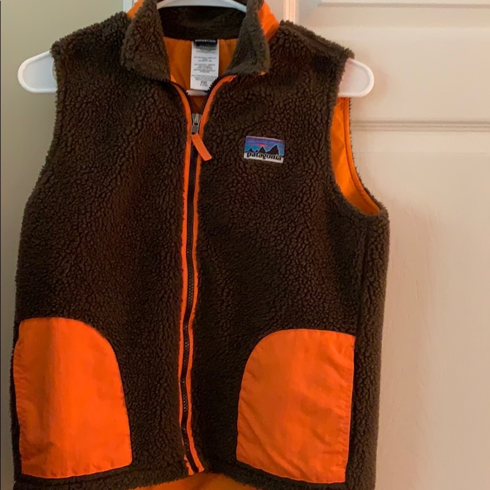 Orange and brown fleece vest